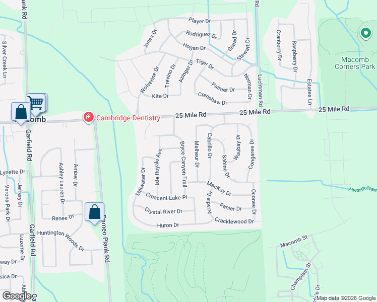 map of restaurants, bars, coffee shops, grocery stores, and more near 54706 Bryce Canyon Trail in Macomb