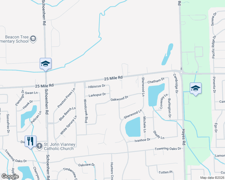 map of restaurants, bars, coffee shops, grocery stores, and more near 54836 Preston Drive in Macomb County