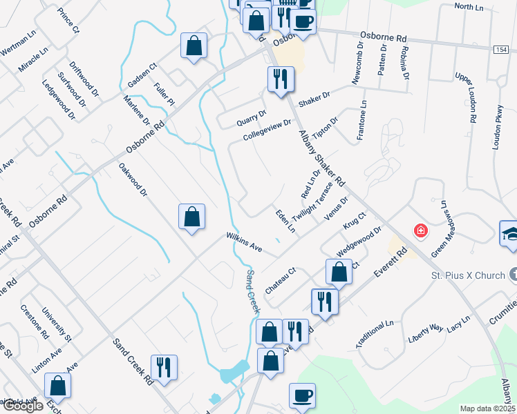 map of restaurants, bars, coffee shops, grocery stores, and more near 5 Colleen Drive in Albany