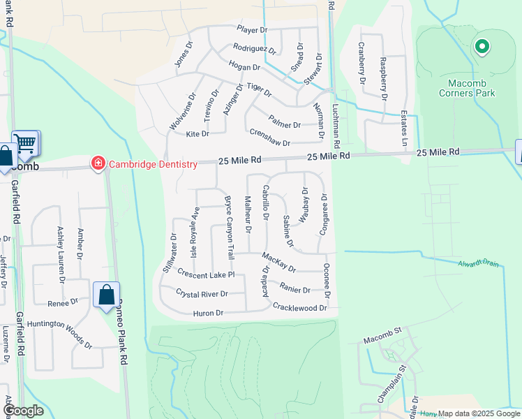 map of restaurants, bars, coffee shops, grocery stores, and more near 54789 Cabrillo Drive in Macomb