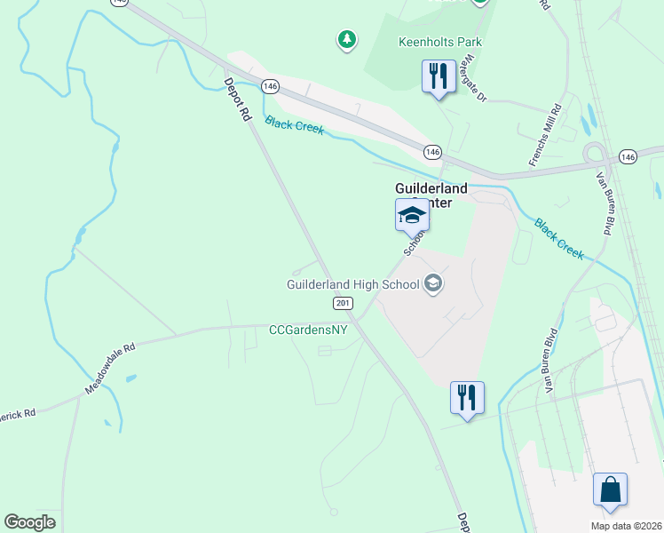 map of restaurants, bars, coffee shops, grocery stores, and more near 6190 Depot Road in Altamont