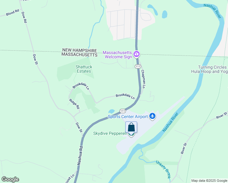 map of restaurants, bars, coffee shops, grocery stores, and more near 11 Brookdale Lane in Pepperell