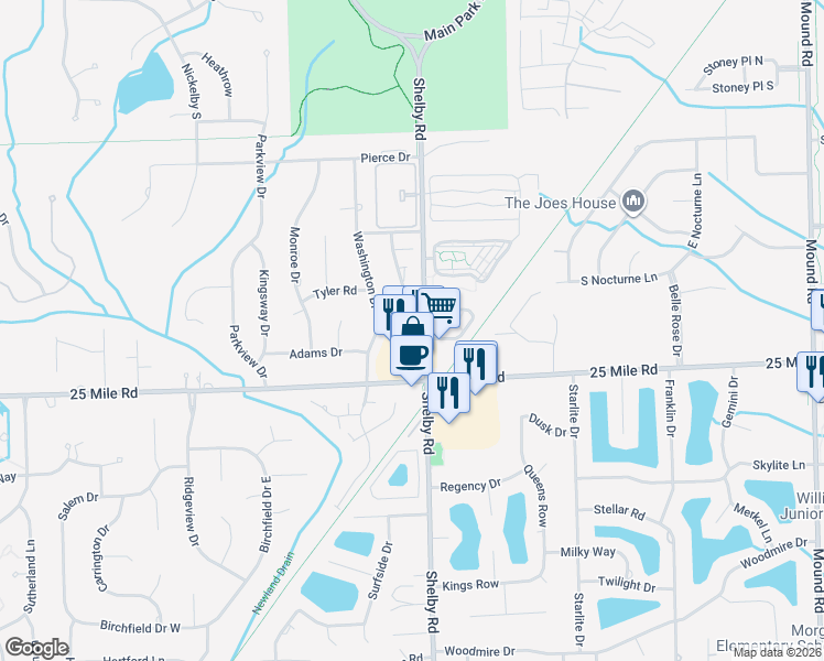 map of restaurants, bars, coffee shops, grocery stores, and more near 55210 Boardwalk Drive in Macomb County
