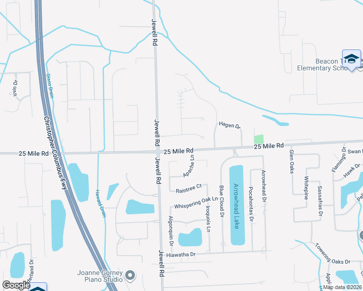 map of restaurants, bars, coffee shops, grocery stores, and more near 11817 25 Mile Road in Macomb County
