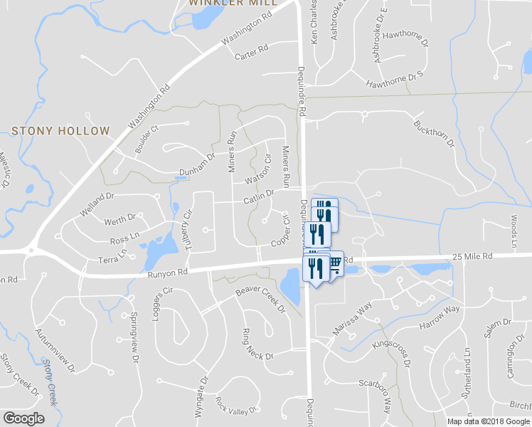 map of restaurants, bars, coffee shops, grocery stores, and more near 833 Garnet Court in Rochester
