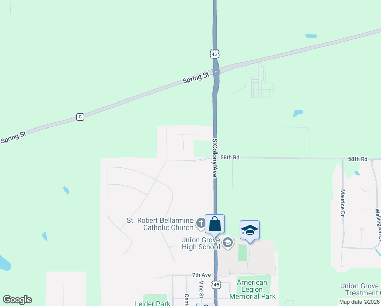 map of restaurants, bars, coffee shops, grocery stores, and more near 1071 58th Road in Union Grove