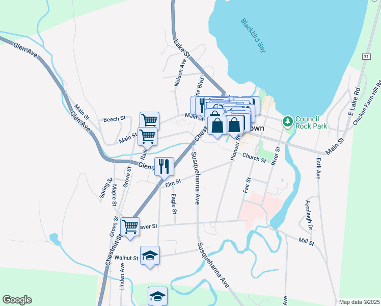 map of restaurants, bars, coffee shops, grocery stores, and more near 7 Susquehanna Avenue in Cooperstown