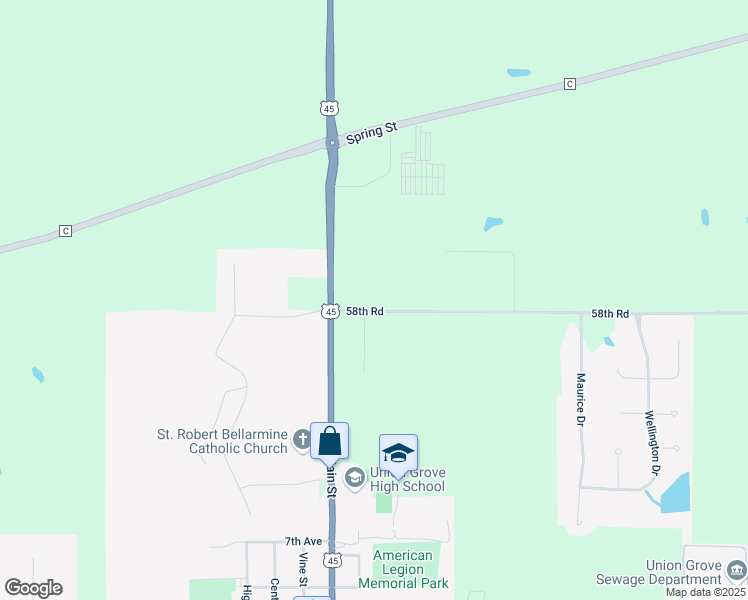 map of restaurants, bars, coffee shops, grocery stores, and more near 19128 58th Road in Union Grove