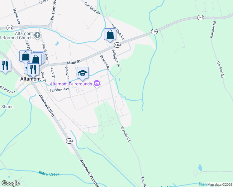 map of restaurants, bars, coffee shops, grocery stores, and more near 240 Brandle Road in Altamont