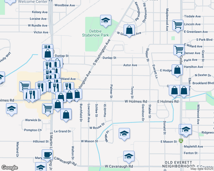 map of restaurants, bars, coffee shops, grocery stores, and more near 522 West Berry Avenue in Lansing