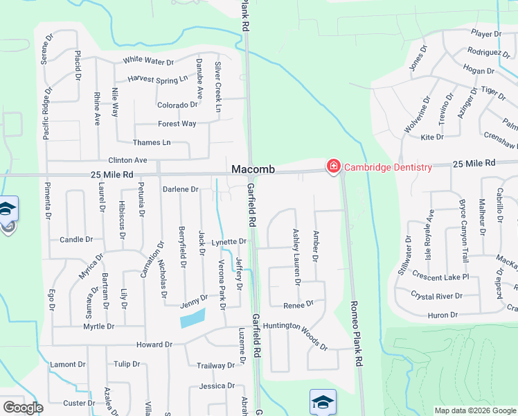 map of restaurants, bars, coffee shops, grocery stores, and more near 54800 Garfield Road in Macomb