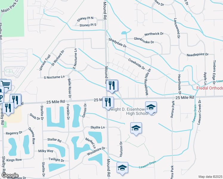 map of restaurants, bars, coffee shops, grocery stores, and more near 55151 Westchester Drive in Macomb County