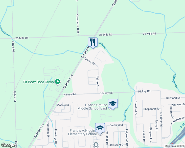 map of restaurants, bars, coffee shops, grocery stores, and more near 30023 Danvers Drive in New Baltimore