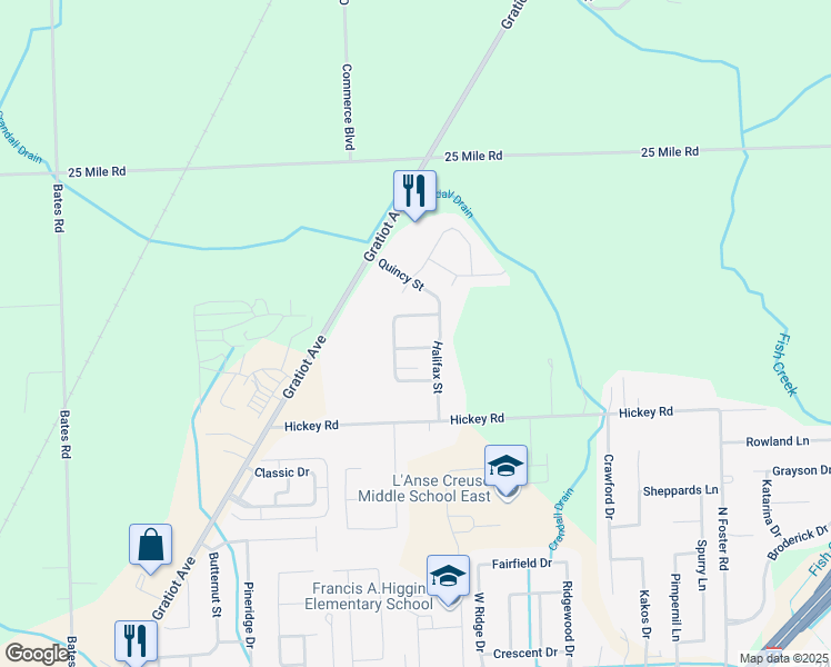 map of restaurants, bars, coffee shops, grocery stores, and more near 30023 Danvers Drive in New Baltimore