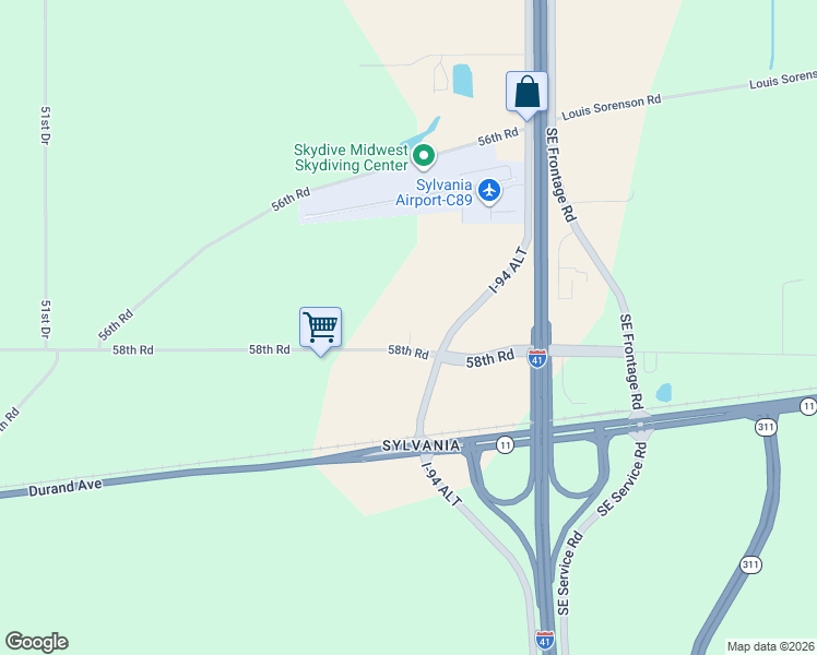 map of restaurants, bars, coffee shops, grocery stores, and more near 14108 58th Road in Sturtevant