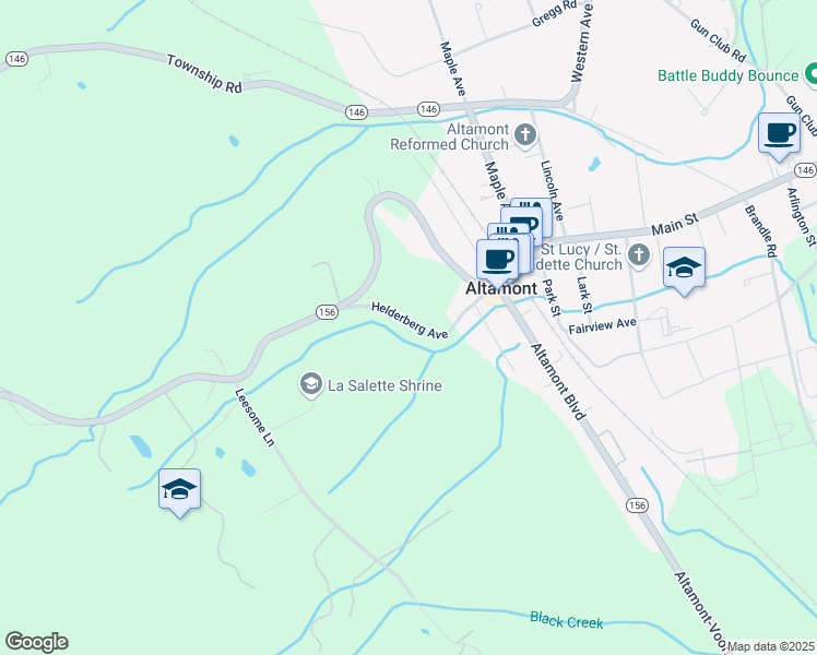 map of restaurants, bars, coffee shops, grocery stores, and more near 131 Helderberg Avenue in Altamont