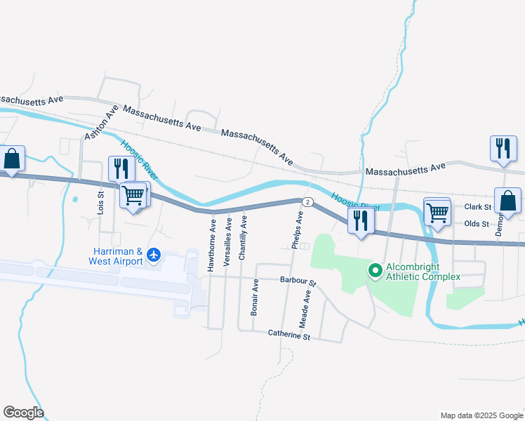 map of restaurants, bars, coffee shops, grocery stores, and more near 670 State Road in North Adams