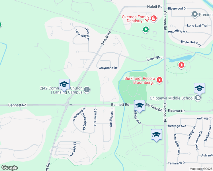 map of restaurants, bars, coffee shops, grocery stores, and more near 4048 Highland Terrace in Meridian charter Township