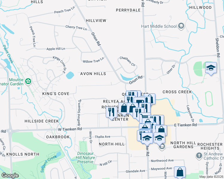map of restaurants, bars, coffee shops, grocery stores, and more near 196 Ann Maria Drive in Rochester Hills