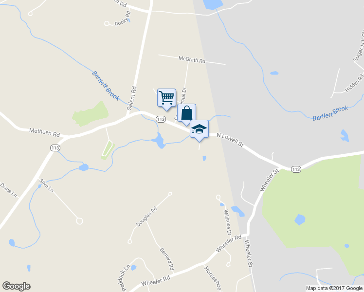 map of restaurants, bars, coffee shops, grocery stores, and more near 3 Bartlett Court in Dracut