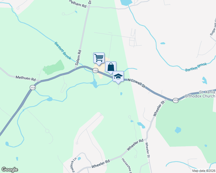 map of restaurants, bars, coffee shops, grocery stores, and more near 3 Bartlett Court in Dracut