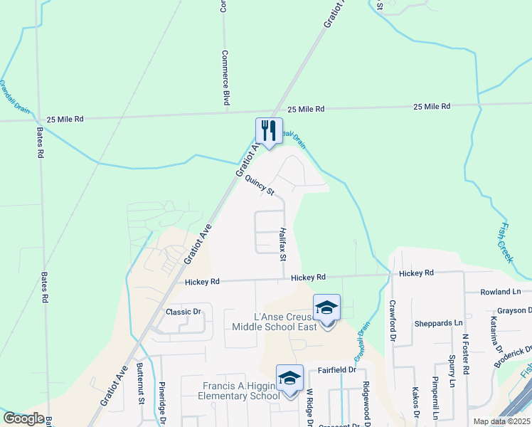 map of restaurants, bars, coffee shops, grocery stores, and more near 30023 Danvers Drive in New Baltimore