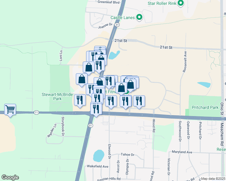 map of restaurants, bars, coffee shops, grocery stores, and more near 5900 Durand Avenue in Racine