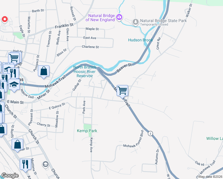 map of restaurants, bars, coffee shops, grocery stores, and more near 431 Union Street in North Adams