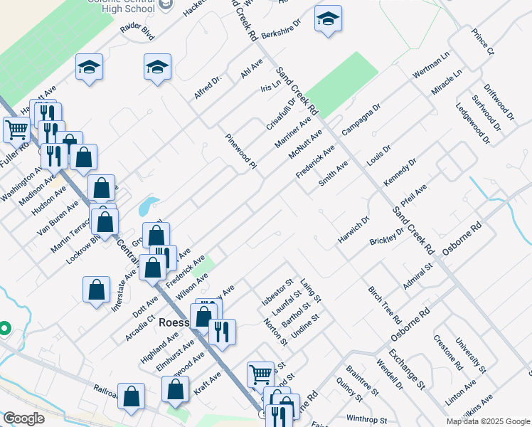 map of restaurants, bars, coffee shops, grocery stores, and more near 75 McNutt Avenue in Albany