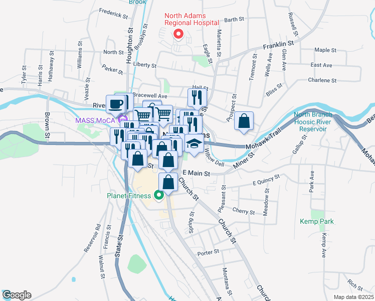 map of restaurants, bars, coffee shops, grocery stores, and more near in North Adams