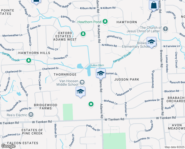 map of restaurants, bars, coffee shops, grocery stores, and more near 1367 Whitehouse Court in Rochester Hills