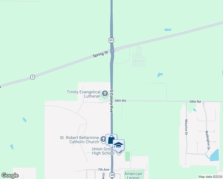 map of restaurants, bars, coffee shops, grocery stores, and more near 2414 South Colony Avenue in Union Grove