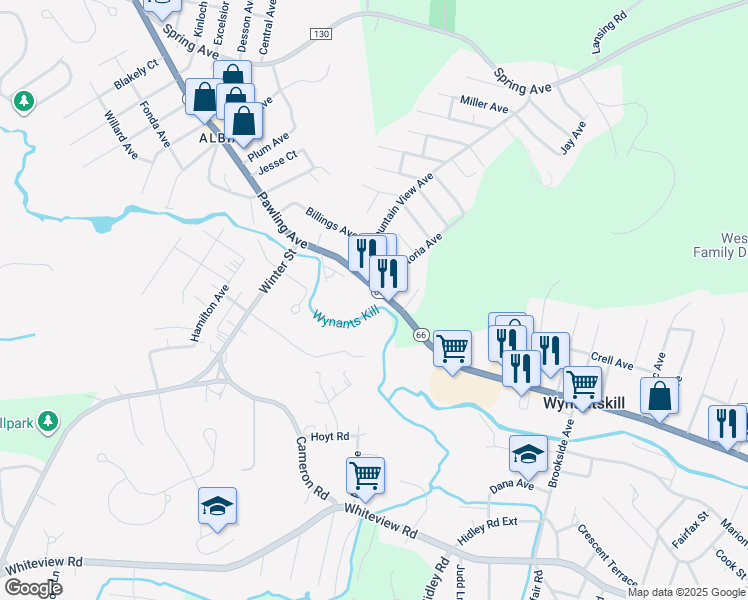 map of restaurants, bars, coffee shops, grocery stores, and more near 769 Pawling Avenue in Troy