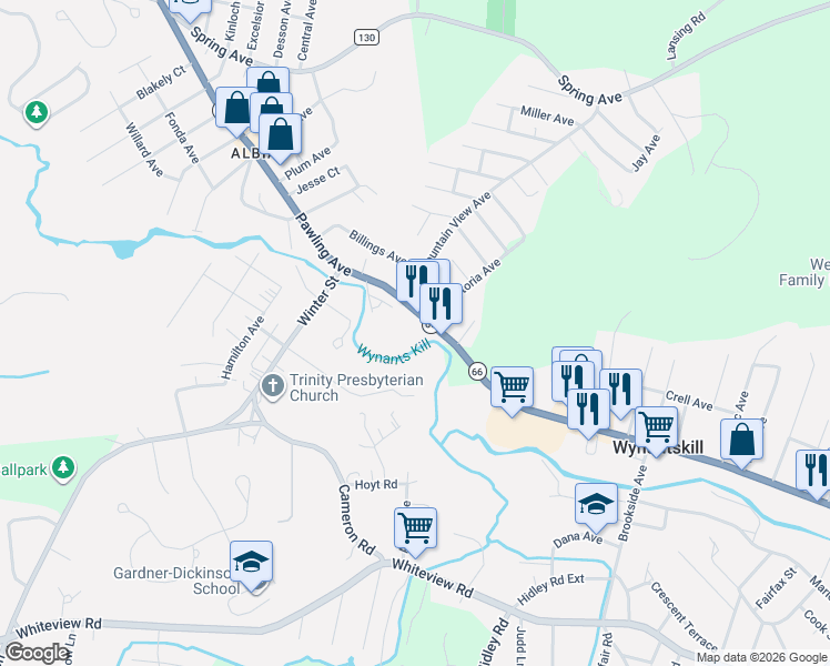 map of restaurants, bars, coffee shops, grocery stores, and more near 769 Pawling Avenue in Troy