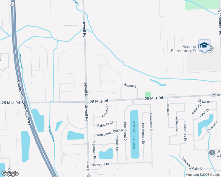 map of restaurants, bars, coffee shops, grocery stores, and more near 12021 25 Mile Road in Macomb County