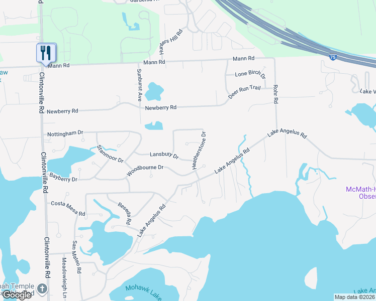 map of restaurants, bars, coffee shops, grocery stores, and more near 2395 Marklawn Court in Waterford Township