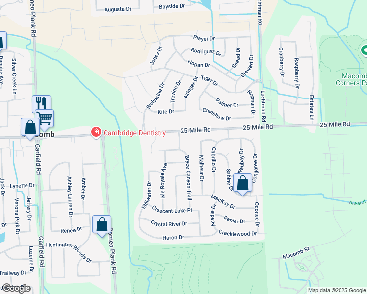 map of restaurants, bars, coffee shops, grocery stores, and more near 54882 Penzien Drive in Macomb