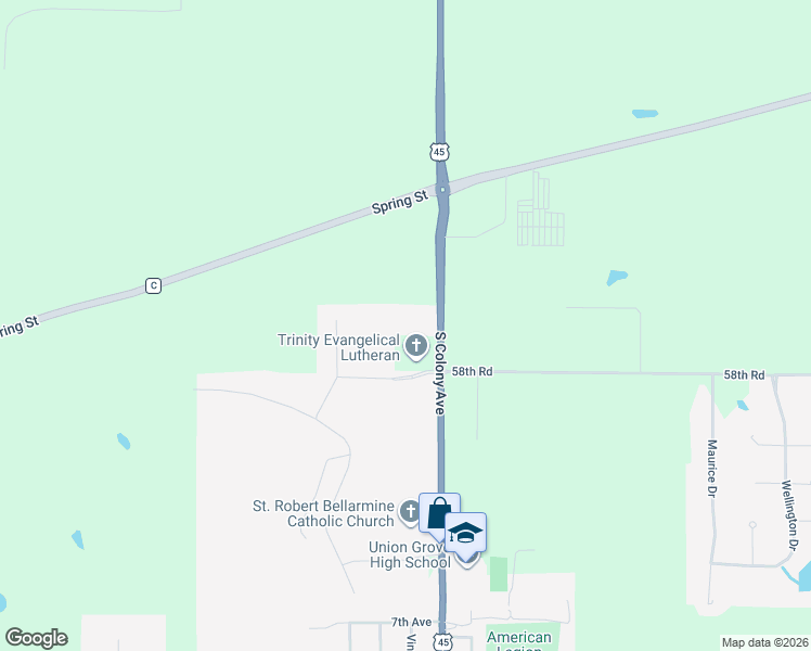 map of restaurants, bars, coffee shops, grocery stores, and more near 2414-2536 South Colony Avenue in Union Grove