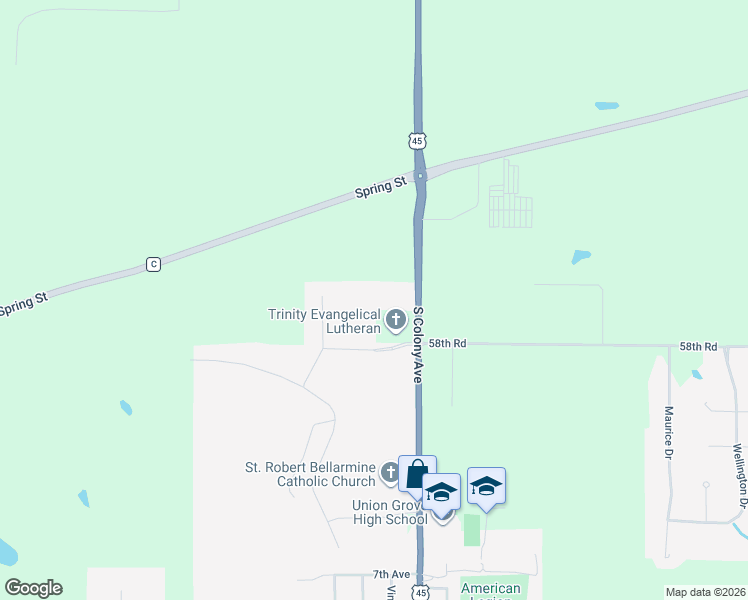 map of restaurants, bars, coffee shops, grocery stores, and more near 33 York Street in Union Grove