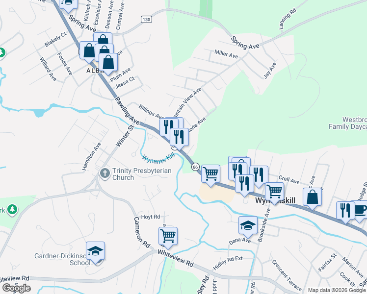 map of restaurants, bars, coffee shops, grocery stores, and more near 769 Pawling Avenue in Troy