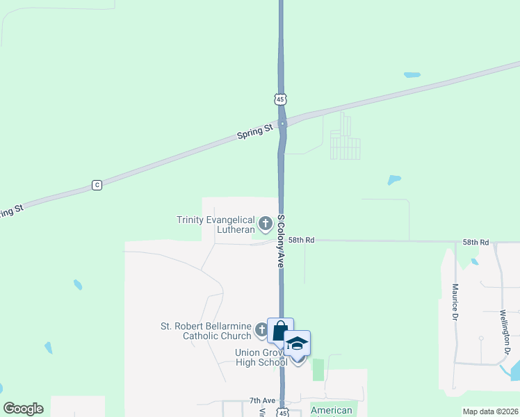 map of restaurants, bars, coffee shops, grocery stores, and more near 2414-2536 South Colony Avenue in Union Grove