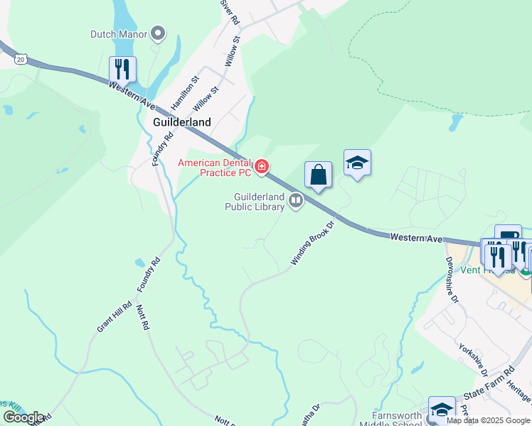 map of restaurants, bars, coffee shops, grocery stores, and more near in Guilderland