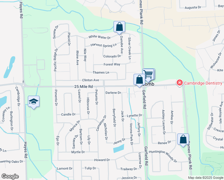 map of restaurants, bars, coffee shops, grocery stores, and more near 16165 Darlene Drive in Macomb