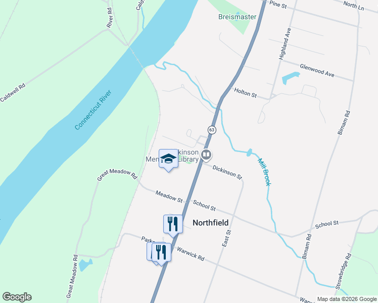 map of restaurants, bars, coffee shops, grocery stores, and more near 14 Pentecost Road in Northfield