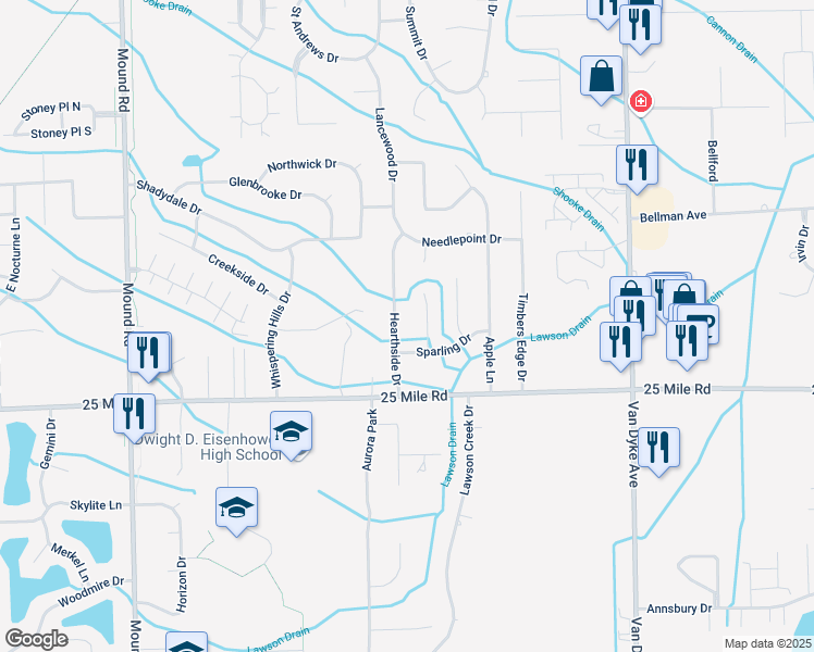 map of restaurants, bars, coffee shops, grocery stores, and more near 55273 Leonard Court in Macomb County