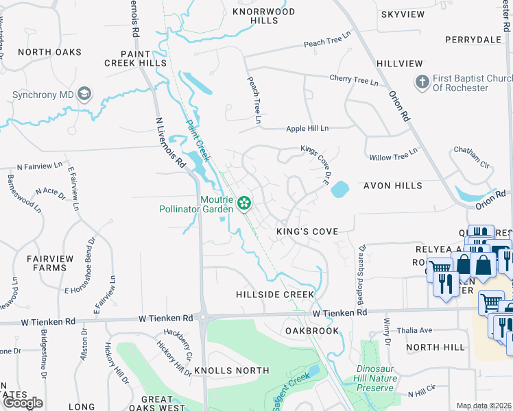 map of restaurants, bars, coffee shops, grocery stores, and more near 1373 Autumn Lane in Rochester Hills