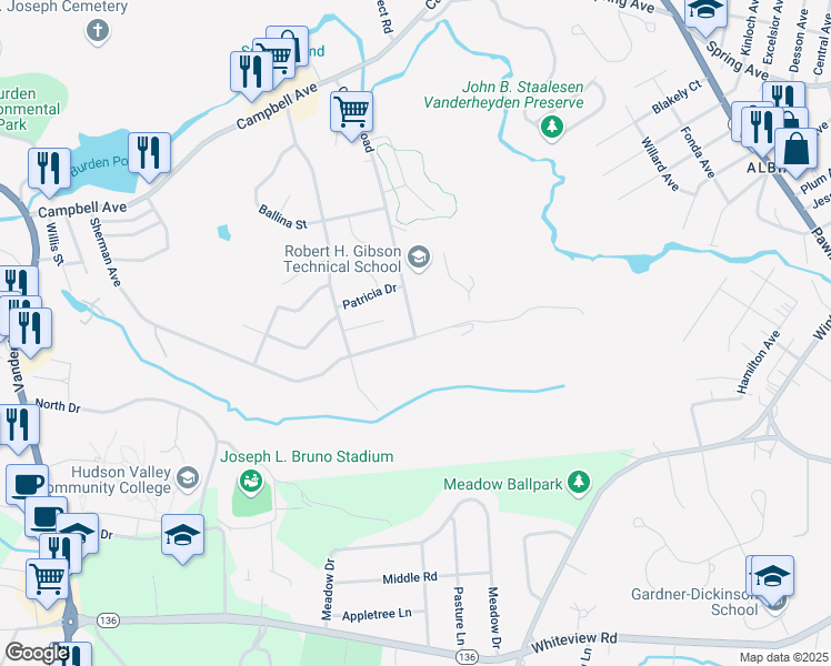 map of restaurants, bars, coffee shops, grocery stores, and more near 223 Sherman Avenue in Troy