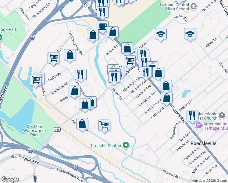 map of restaurants, bars, coffee shops, grocery stores, and more near 4 Cherry Street in Albany