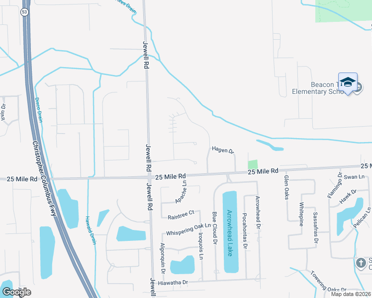 map of restaurants, bars, coffee shops, grocery stores, and more near 12021 25 Mile Road in Macomb County