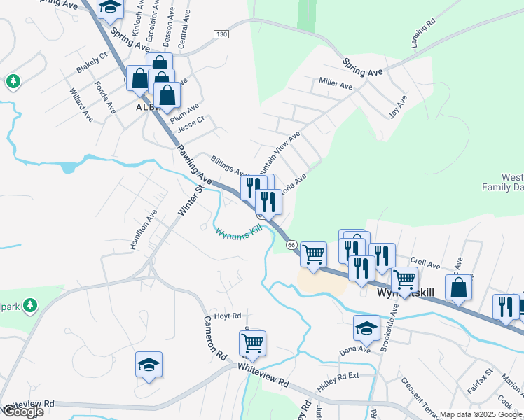 map of restaurants, bars, coffee shops, grocery stores, and more near 769 Pawling Avenue in Troy